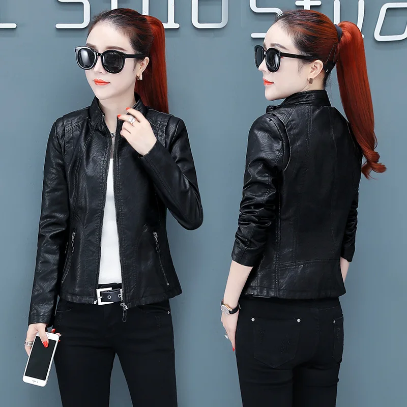 Skinny Short Leather Jacket Top Skinny  Chaquetas Coats Faux Leather Jacket  Jackets for Women  Faux Leather  Vintage  Zipper