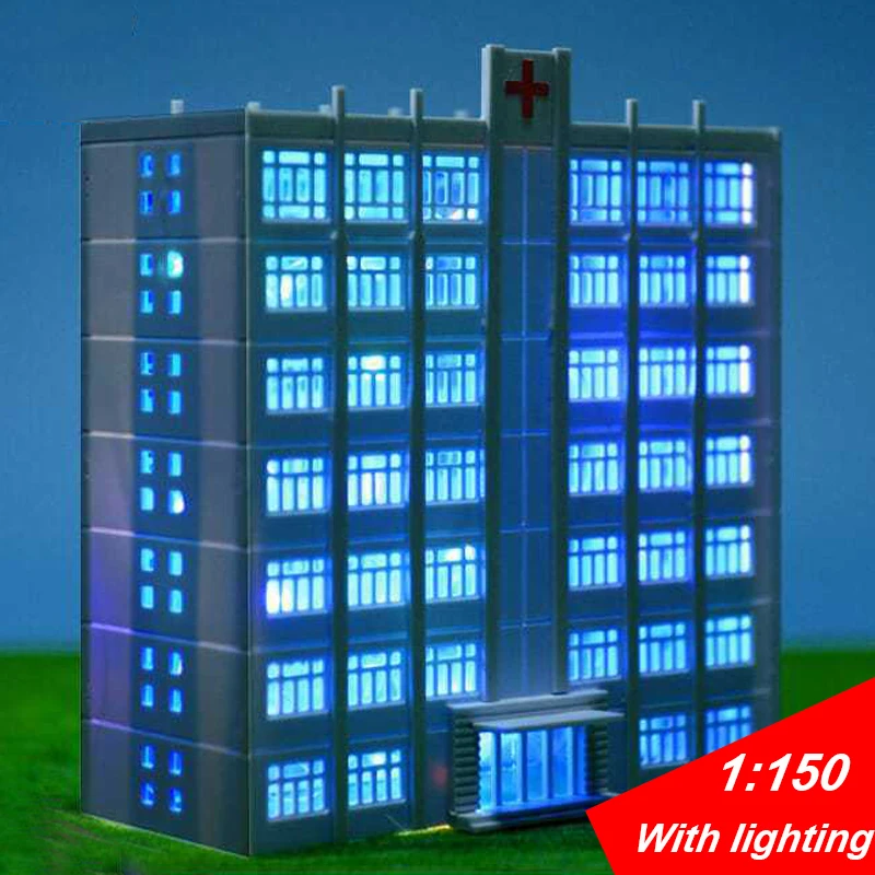 

Scale 1:150 Miniature Hospital Building Model With Lighting Assembled Architectural Diy Sand Table Material Diorama Kit 1Set