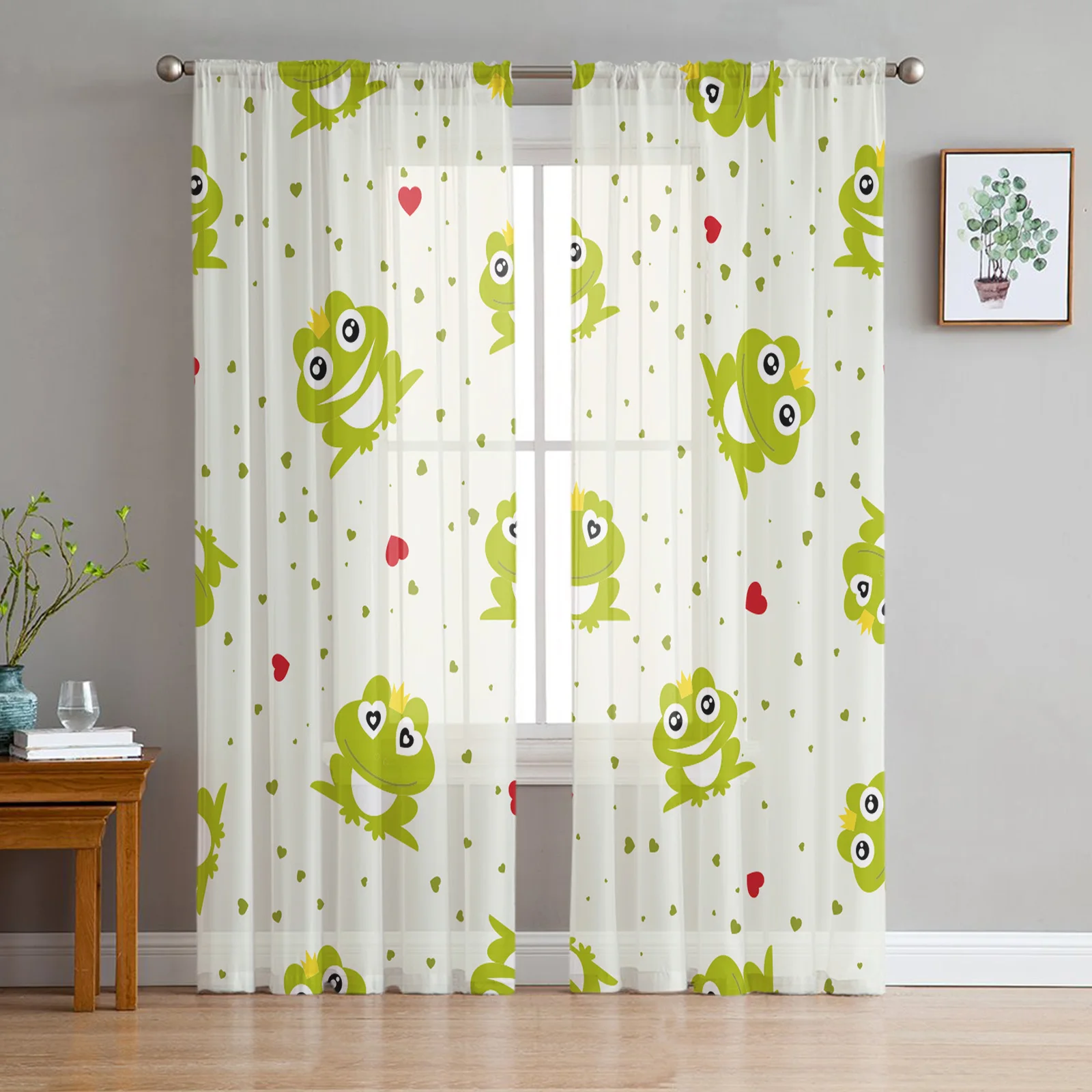 

Cartoon Cute Frog Prince Kawaii Sheer Curtain for Living Room Bedroom Voile Drape Kitchen Window Tulle Curtains Home Essentials