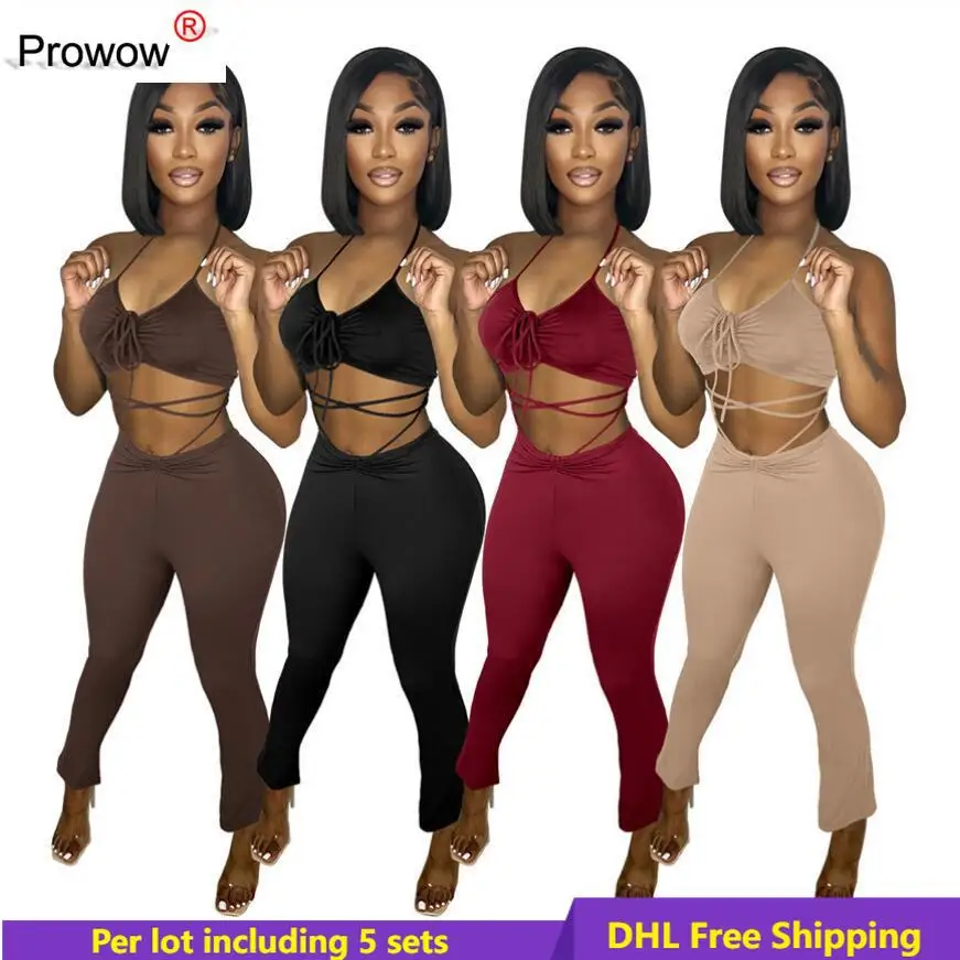 

Women Suits Summer Clothes Women Tank Top+Flared Pants Two Piece Set Sexy V Neck Backless Vest Leggings Matching Set Outfits7003
