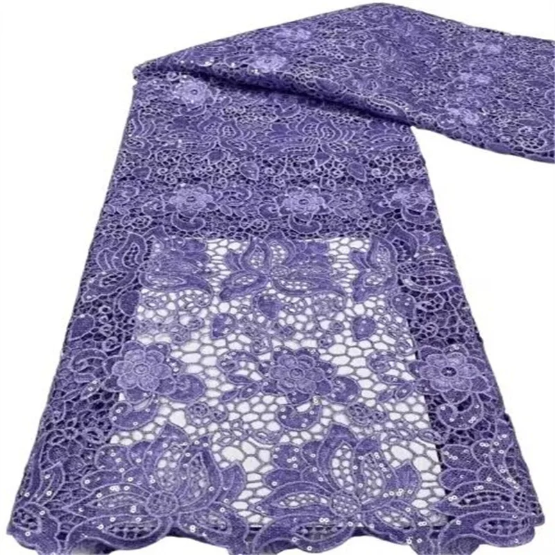 

Африканская кружевная ткань с блестками, фиолетовая Высококачественная кружевная французская кружевная ткань, нигерийская Водорастворимая кружевная ткань для свадебного платья