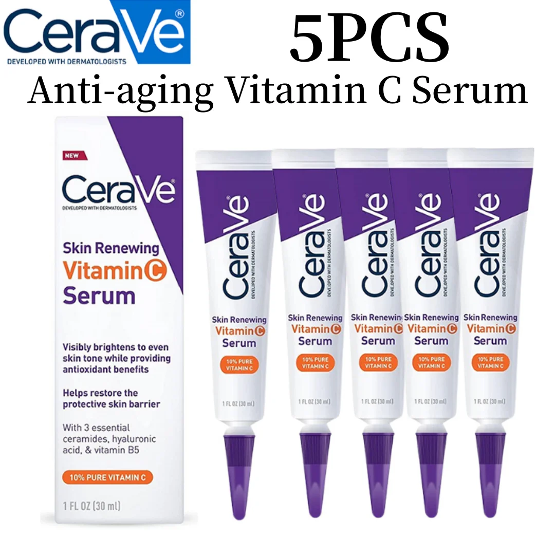 

5PCS CeraVe Skin Renewing Vitamin C Serum 30ml With Hyaluronic Acid Repair Skin Barrier Anti-aging Moisturing For All Skin Types