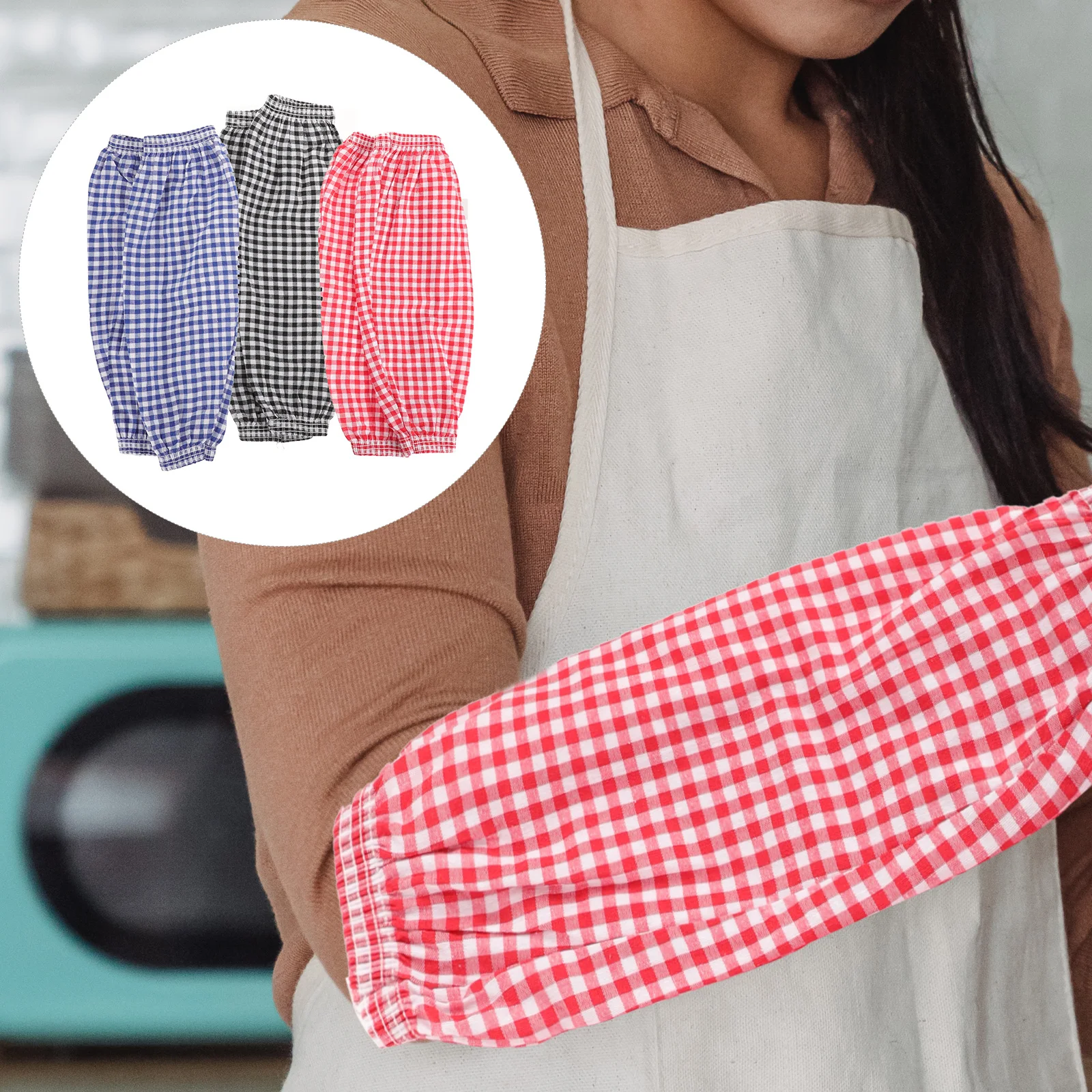 

3 Pairs Stain Resistant Check Sleeves Planting Oversleeves Working Men Plaid Antifouling Cotton Linen Woman Mens Birthday Gift