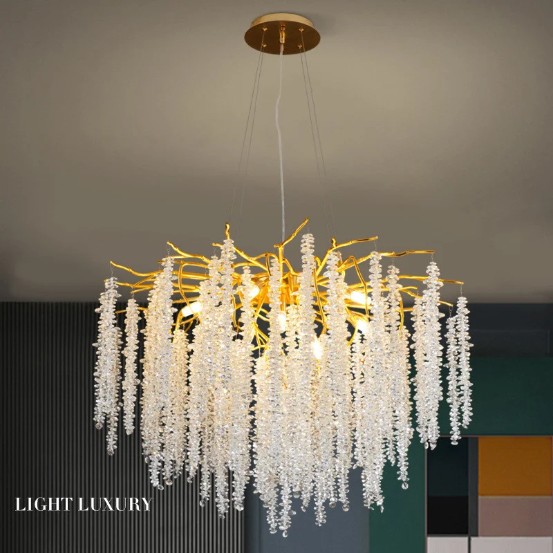 

Post Modern G9 Led Chandelier Gold Branch Chandelier Lighting K9 Crystal Curtain Decorative LED Lamp Pendant Lights Lamp Fixture