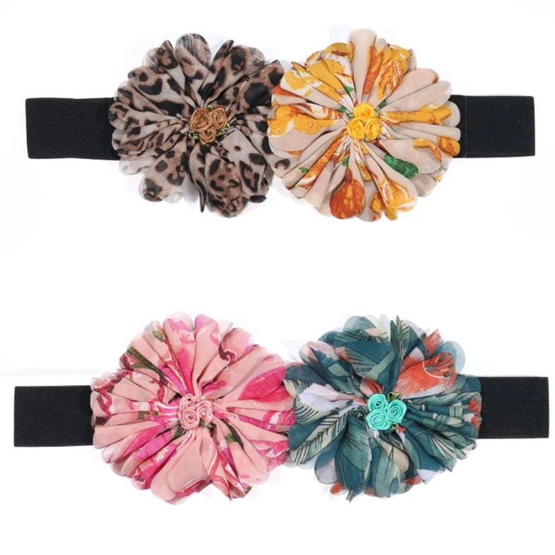 Delicate Flower Decors Waist Belt Women Elastic Belt Weave Stretchy Belt Wide Waistband Colorful Waist Strap for Shirt
