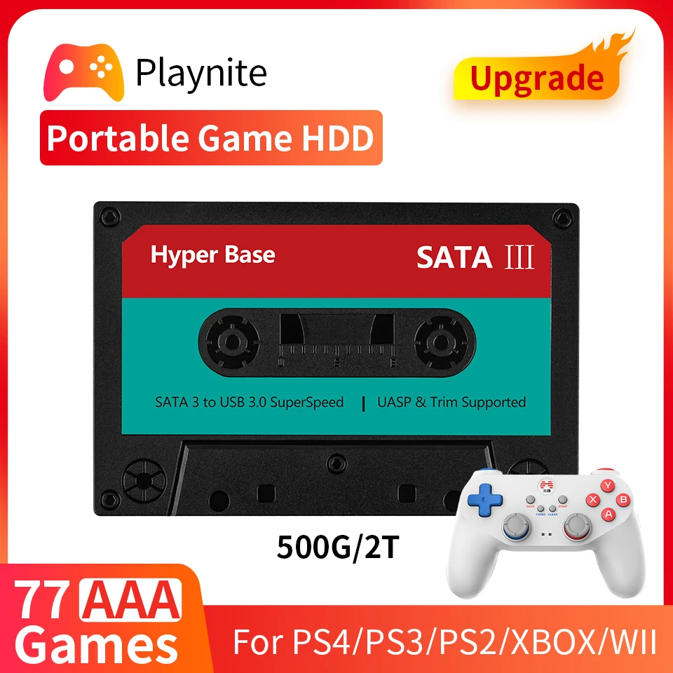 

Playnite Portable Game Hard Drive Built-In 77 AAA Games 2T External HDD For PS4/PS3/PS2/XBOX/SS PC/Laptop With Windows 8.1/10/11