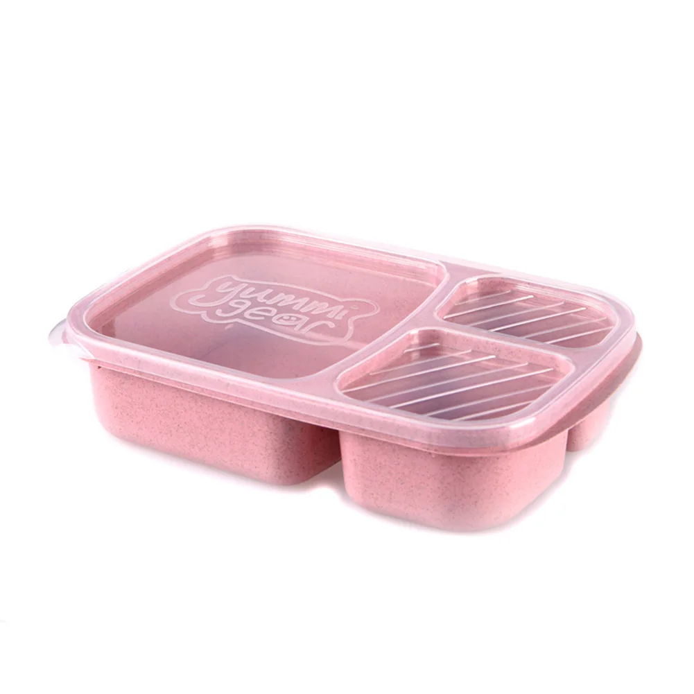 

Wheat Straw Lunch Box Three-Compartment Bento Box Microwave Food Storage Container Heat-resistant Leak Proof For Office School