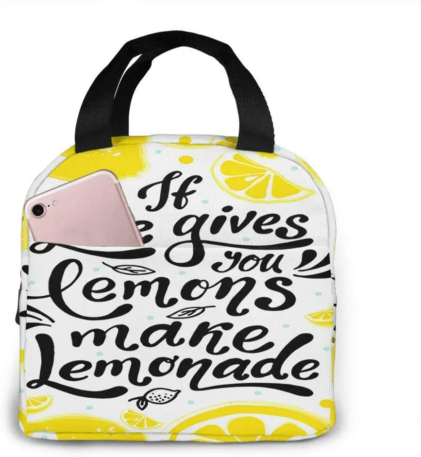 

Motivational Quote Lunch Bag If Life Gives You Lemons Make Lemonade Tote Bags Reusable Insulated Thermal Lunch Bag White Black
