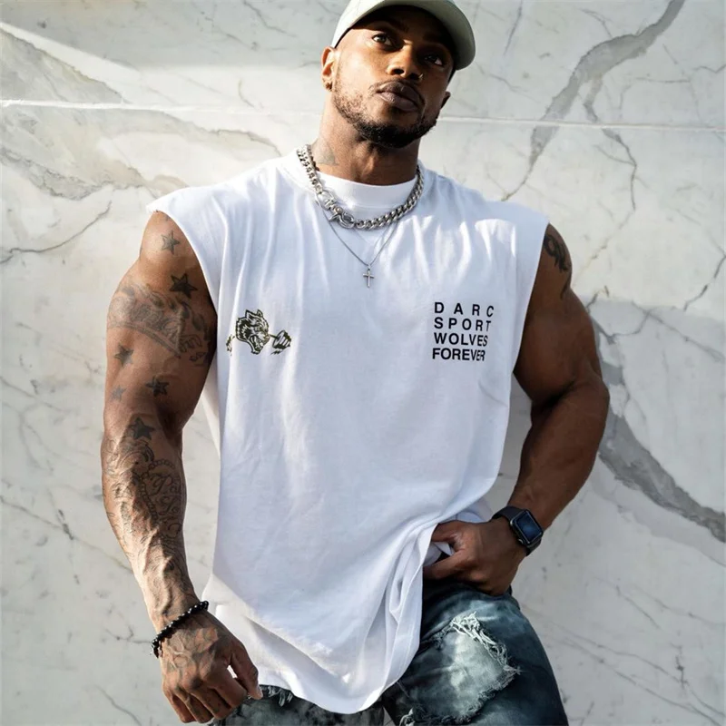 

European And American Muscle fitness Vest Men's Sleeveless Training Iron Top Cotton T-Shirt Loose Breathable Large Size Running