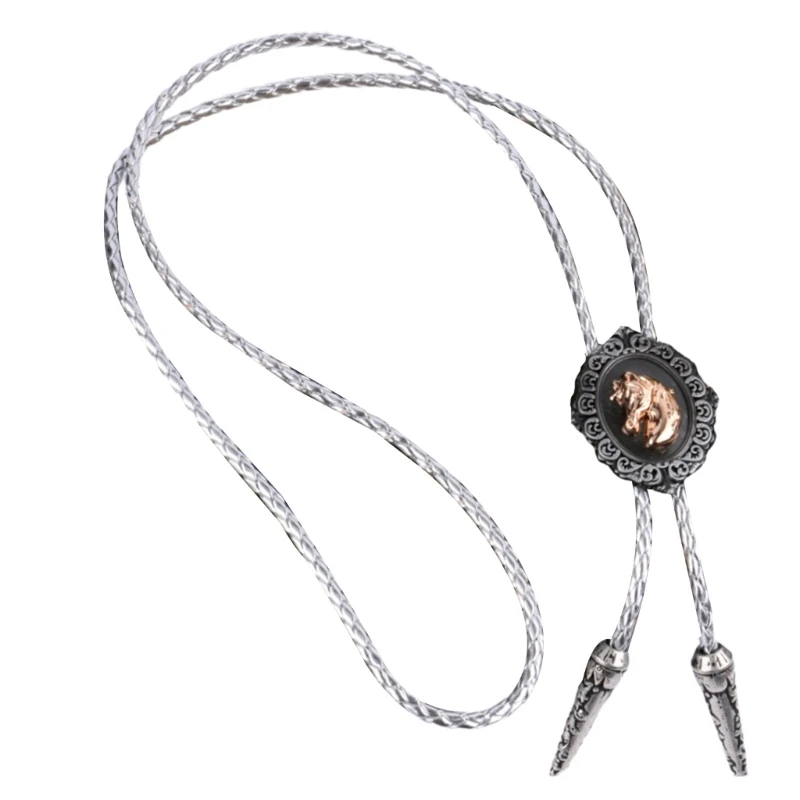 

Adjustable Bolo Tie Popular Western Cowboy Teens Men Women Dance Necktie Punk Shirt Alloy Horse Head Buckle Pendant