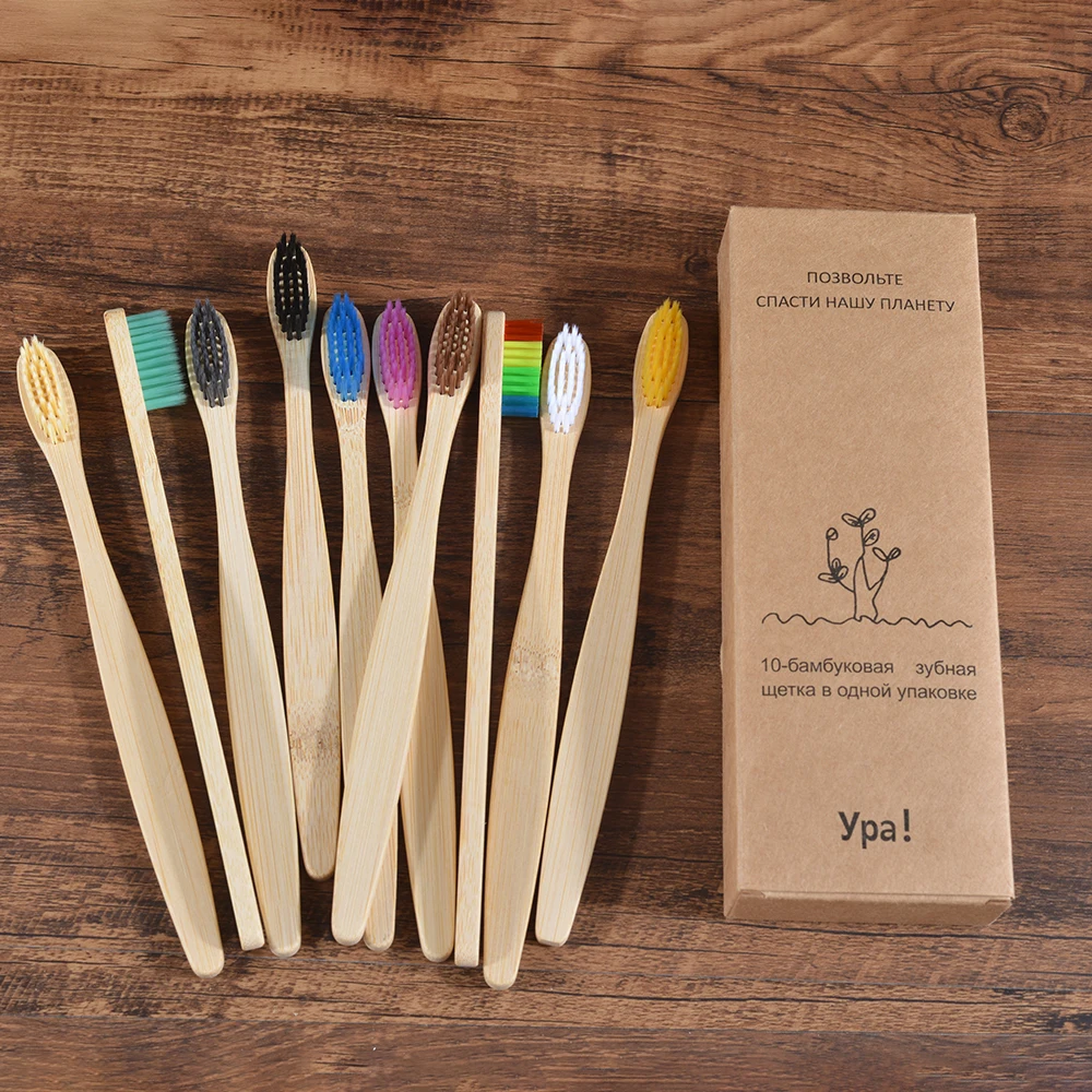 10PCS Colorful Toothbrush Natural Bamboo Tooth Brush Set Soft Bristle Charcoal Teeth Eco Bamboo Toothbrushes Dental Oral Care