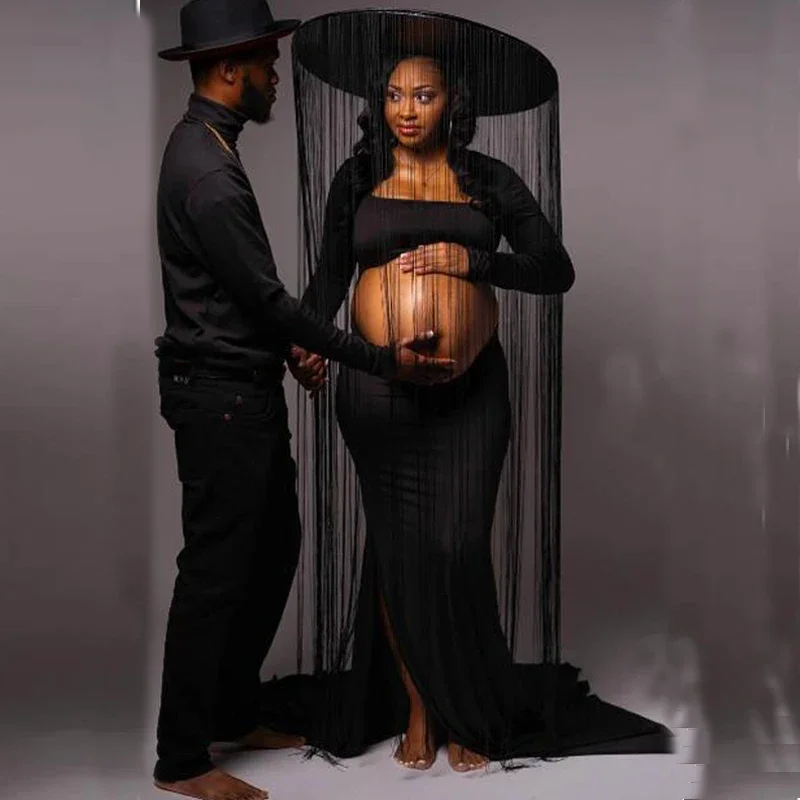 Платье для беременных женщин с открытым животом эластичное длинное платье