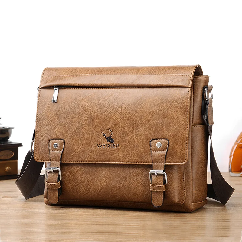 Men's Shoulder Bag Crossbody Briefcase Retro Casual Laptop Business PU Flip Cover Waterproof Black Brown
