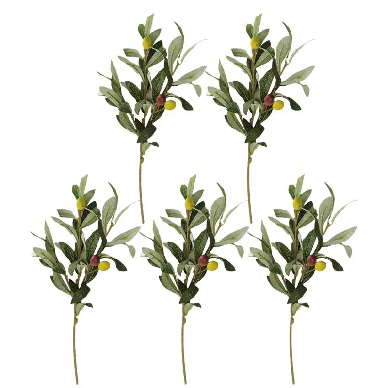 

5pcs Fake Olive Leaf Fruits Branch Artificial Branches Flower Arrangement Artificial Plants Photo Props Home Wedding With pot
