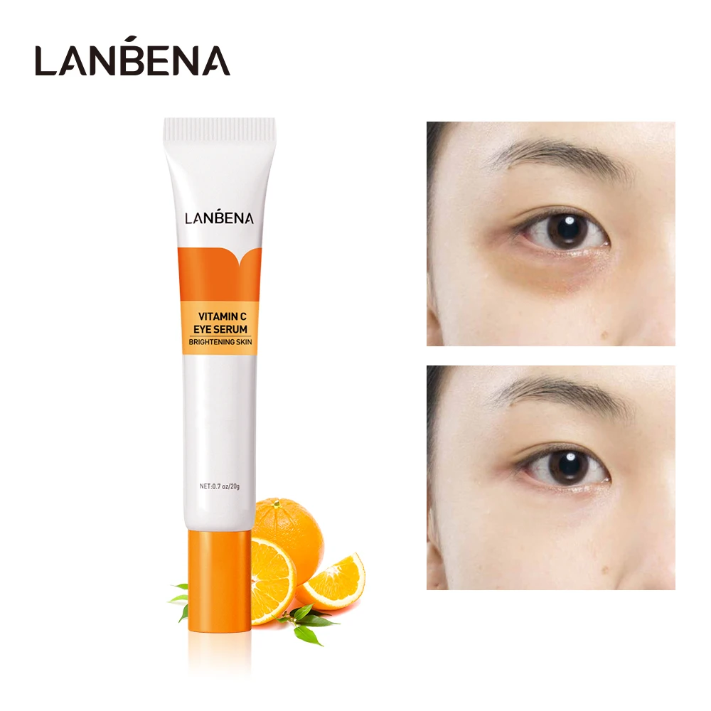 LANBENA Vitamin C Eye Serum Brightening Fading Dark Circles Bags Anti-Wrinkle Liminate Puffiness Eyes Care With Massage Head 20g