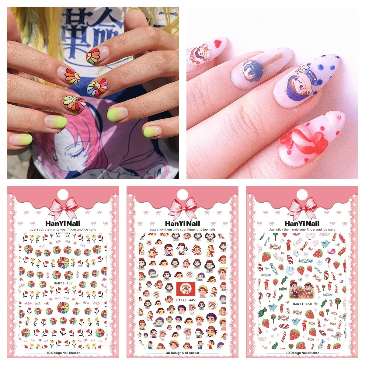 

3Pcs/Pack HNAYI 447-450 Sun Flower Nail Stickers 3D Nail Enhancement Sticker With Back Glue For DIY