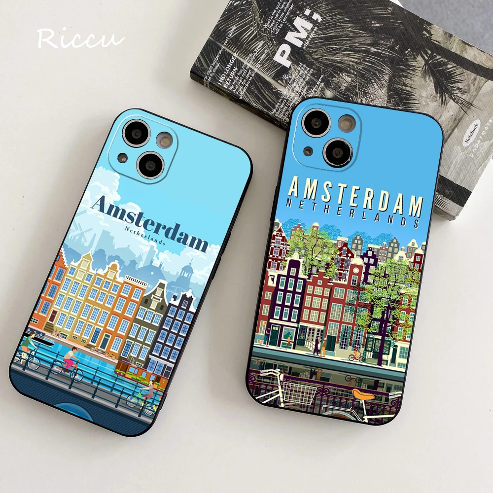 

FOR IPhone Amsterdam City poster Phone Case 14 11 12 Pro 8 7Plus SE X Pro 14 MAX 12 13 MINI XR XS iphone 14 Soft Phone Covers