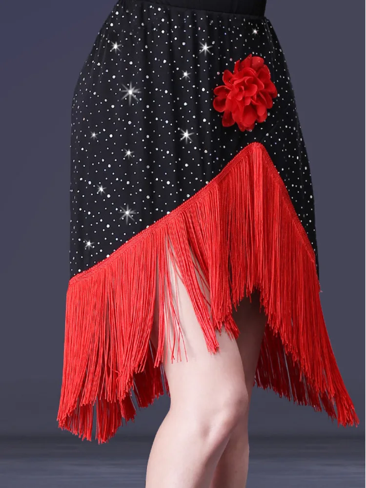 Юбка женская с бахромой соблазнительный черный ассиметричный костюм для