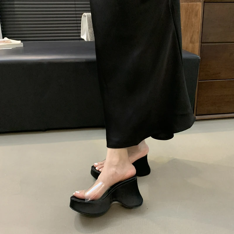 Сандалии женские на танкетке прозрачные туфли из ПВХ высокий каблук