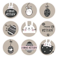 kk148 180pcs grey german english easter stickers cute rabbit egg seal labels handmade crafts sticker for easter kids gifts tags