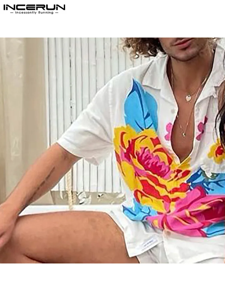 

Fashion Casual Style Men Buttons Pocket Blouse Casual Streetwear Colorful Rose Short-sleeved Lapel Shirt S-5XL INCERUN Tops 2022