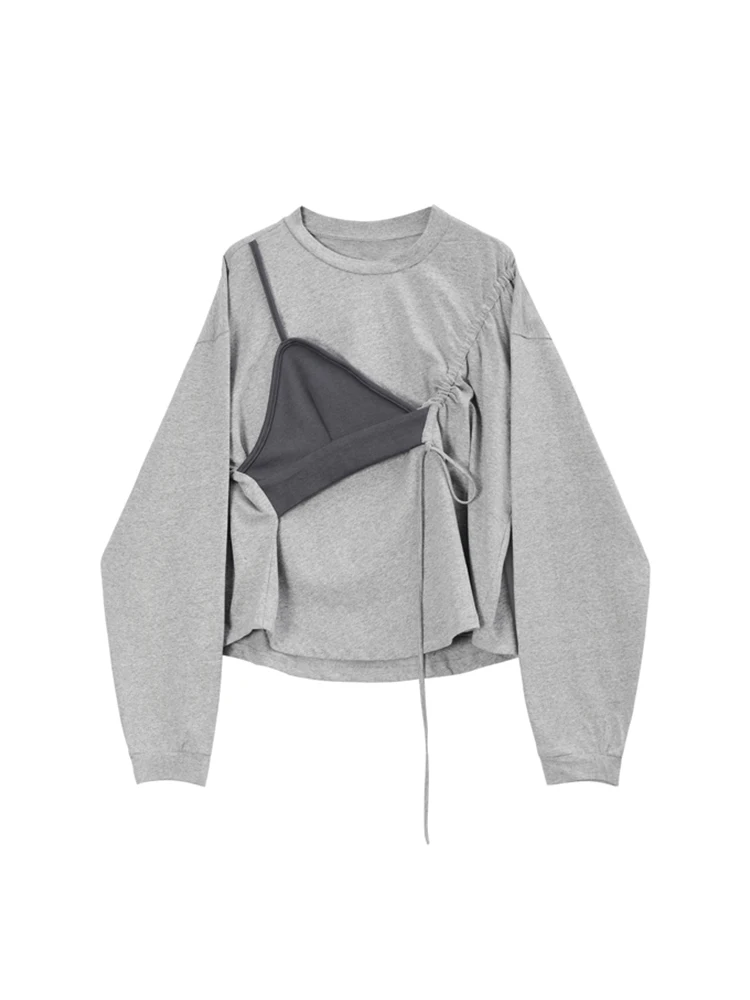 

Женская толстовка с длинным рукавом, повседневный Свободный пуловер в стиле Харадзюку с круглым вырезом и завязками, осень 2022