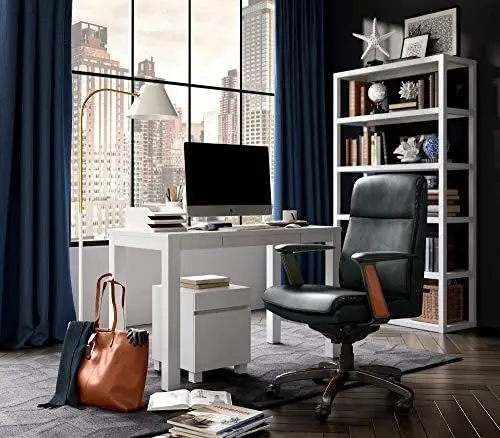 

Modern Executive Office, Adjustable High Back Ergonomic Computer Chair with Lumbar Support, Black Bonded Leather with Wood Inlay