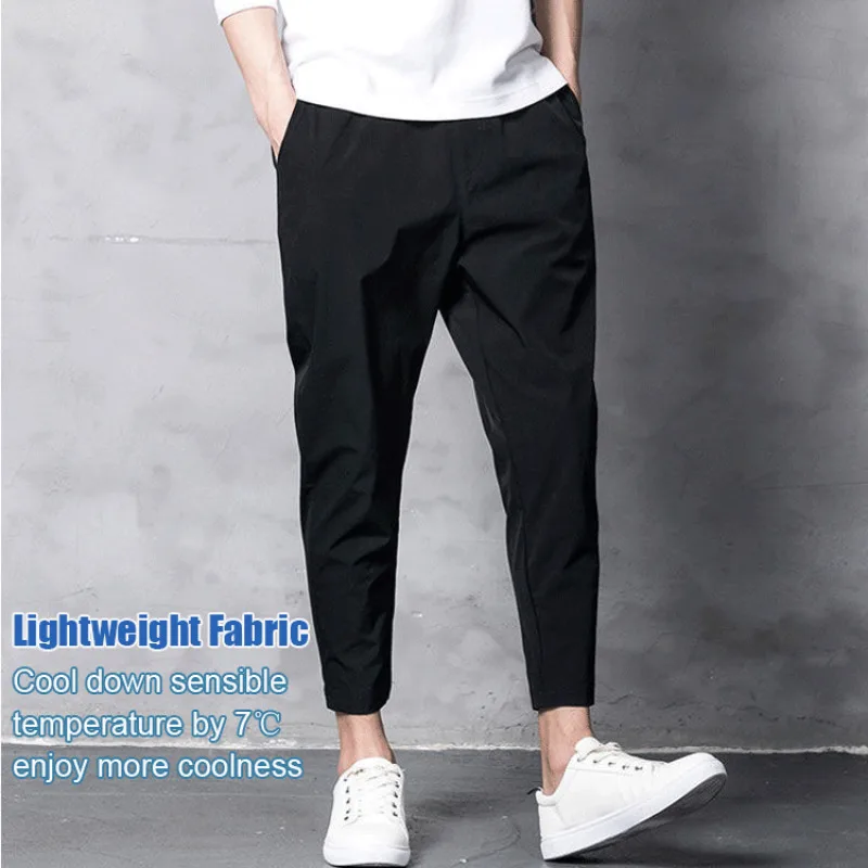 

Men's Nine Point Trousers Elastic Waistband for Comfortable Fit