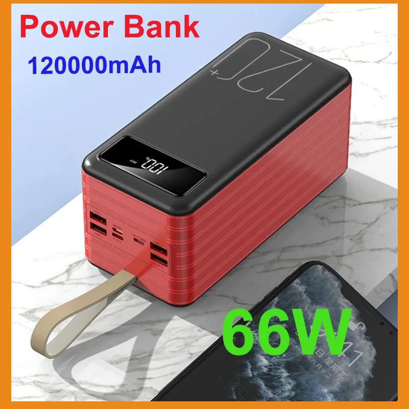 

120000mAh Power Bank Built in Cable Portable Charger External Battery Pack Powerbank for IPhone1211 IPad Macbook Phones Tablets