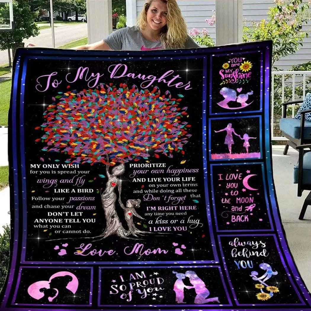 to My Daughter from Mom Letter Printed Quilts Fleece Blankets Birthday Gifts Valentine's Day Holiday Throw Blankets