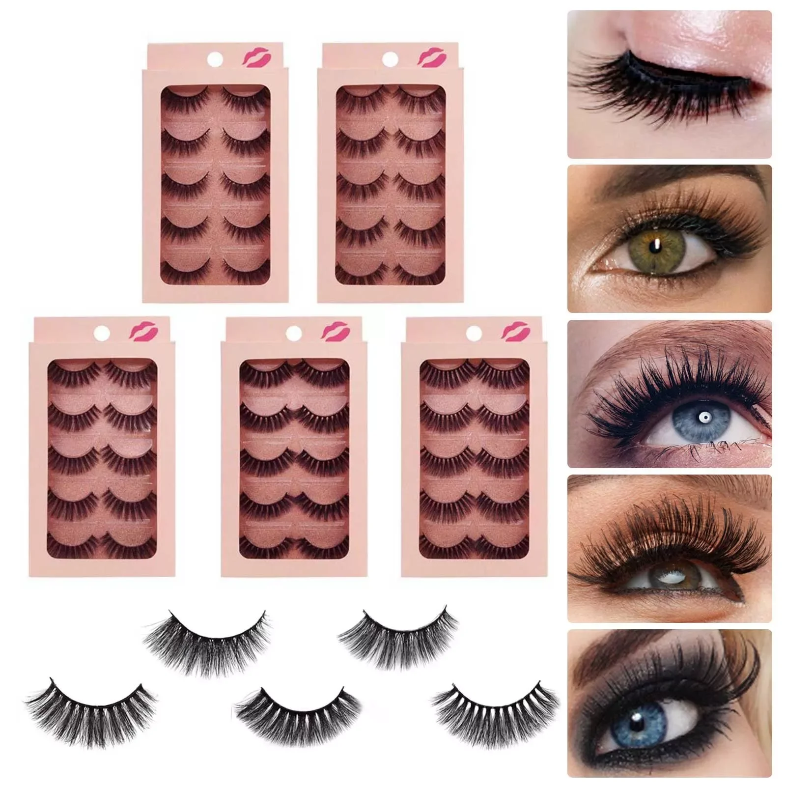 

NEW2023 Mink Hair False Eyelashes 3d Pures Handmade Natural Thick Eyelashes 5 Pairs