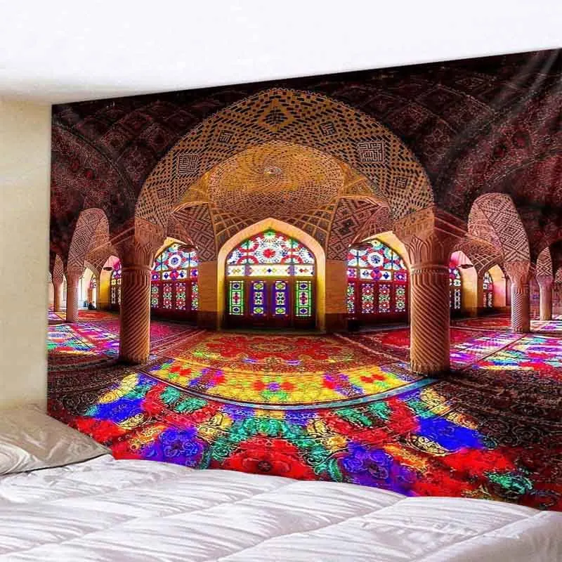 

Ancient architecture landscape print tapestry mandala wall hanging boho home decoration living room background wall covering