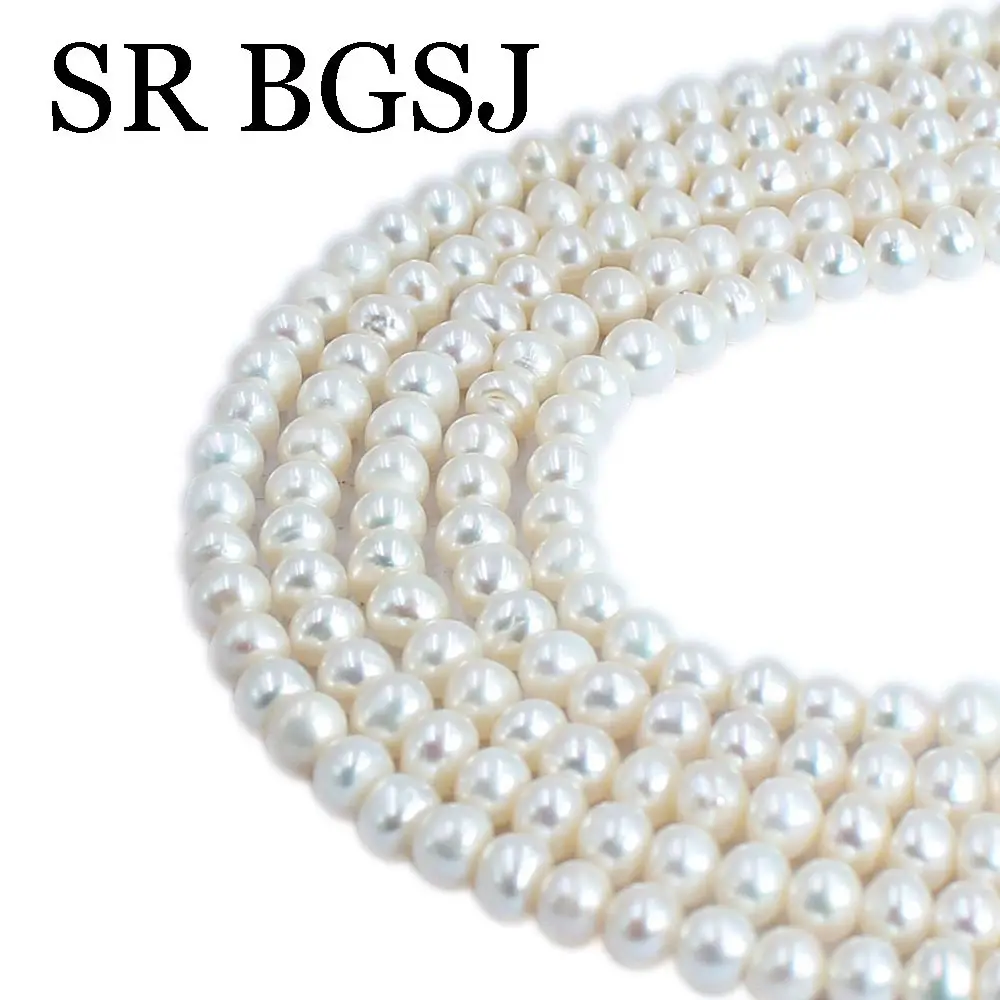 

Free Shipping 4-5mm AA White Real Natural Freshwater Round Pearl Spacer Beads For Jewelry Making 14"