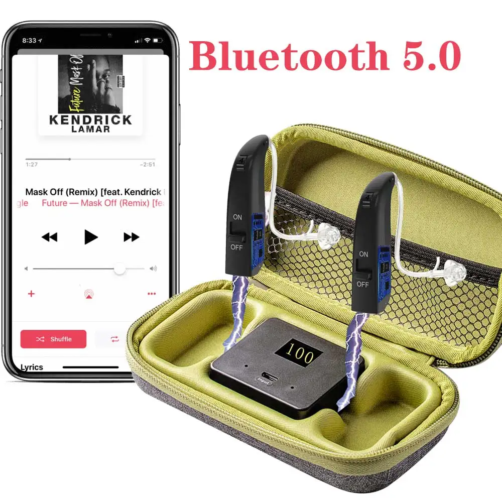 

Слуховые аппараты Bluetooth 5,0 с зарядным чехлом, звуковой усилитель 400 часов, цифровые аудиосистемы для просмотра ТВ