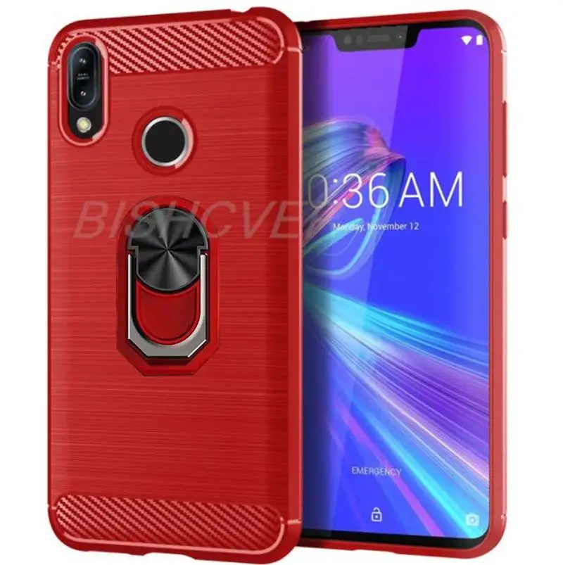 Матовый Ударопрочный Мягкий чехол из углеродного волокна для ASUS ZenFone Max Pro M2 ZB631KL ZB633KL X01AD X01BDA чехол с магнитным кольцом-держателем