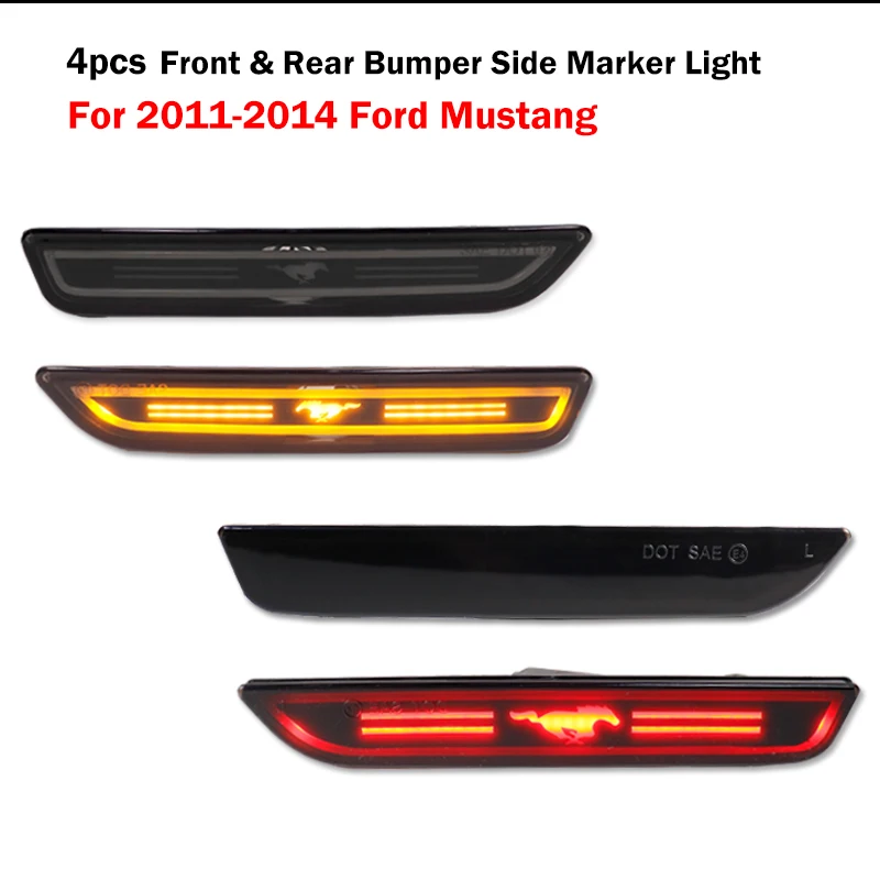 

Передний/задний Боковой габаритный фонарь с логотипом лошади фонари для 2010-up Ford Mustang указатели поворота парковочные огни, Янтарный/белый/красный
