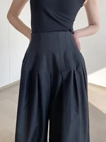 TWOTWINSTYLE Oversize Wide Leg Pants For Women Gathered Waist Spliced Ruched Casual Solid Long Trousers Female Clothing Summer 5