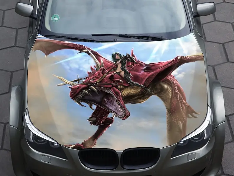 

Car hood wrap decal, red dragon, vinyl, sticker, graphic, truck decal, truck graphic, bonnet wrap decal, skull, f150,