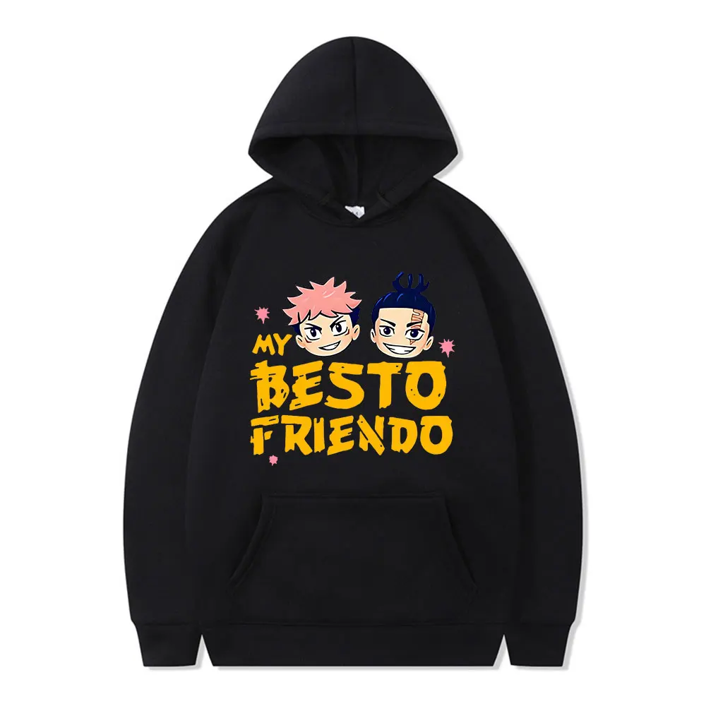 

Jujutsu Kaisen Anime My Besto Friendo Harajuku Simple Fashion Print Winter Singing Loose Casual Men's Hoodie High Street Hip Hop