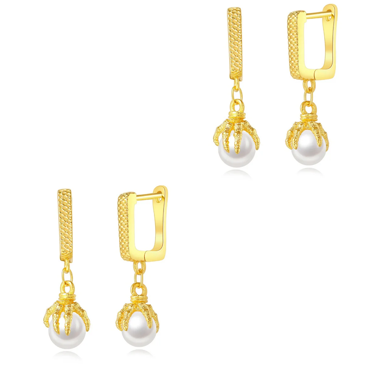 

2 Pairs Hip Hop Pearl Earrings Claws Stud Earrings Minimalist