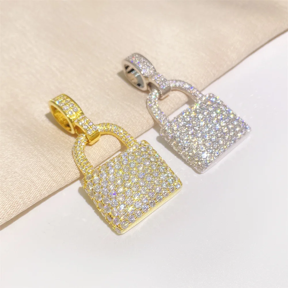 Lock Moissanite Pendants Necklace S925 Silver Real Diamond Iced Out Necklaces For Men Women Jewelry Pass Tester Free Shipping