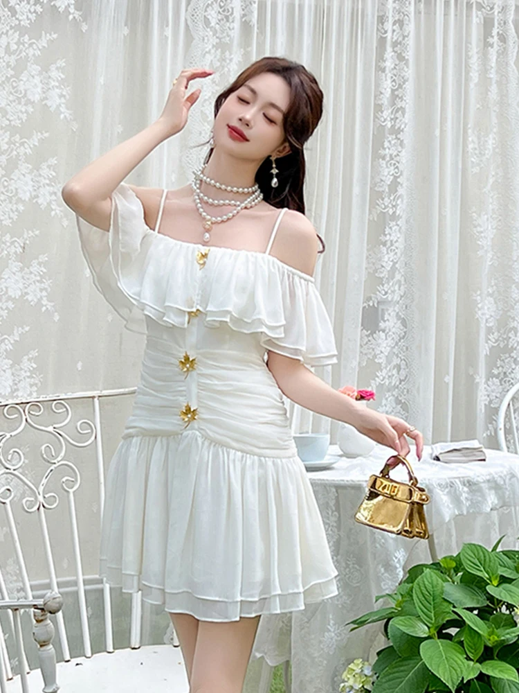 Модное Горячее Милое пляжное платье с оборками для отпуска красивая женская