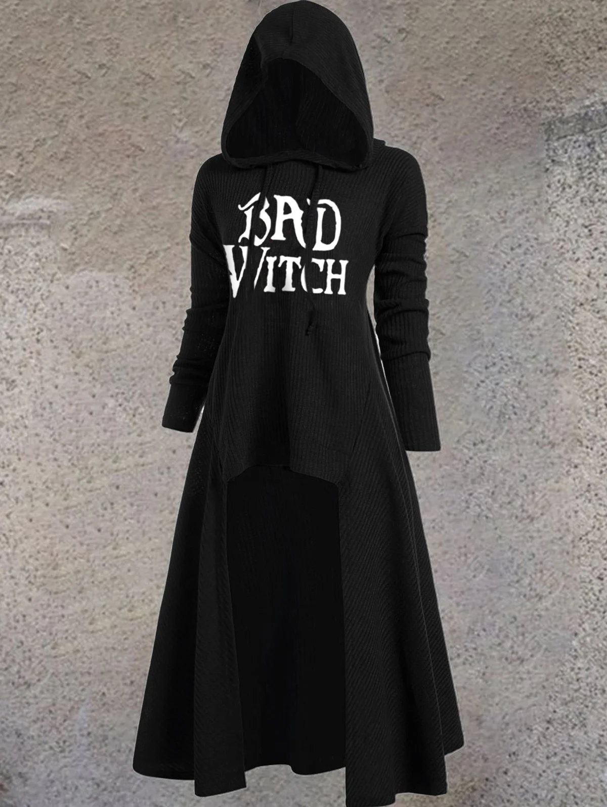 

Women Fashion Print Bad Witch Long Sleeve Hooded Irregular Halloween Top