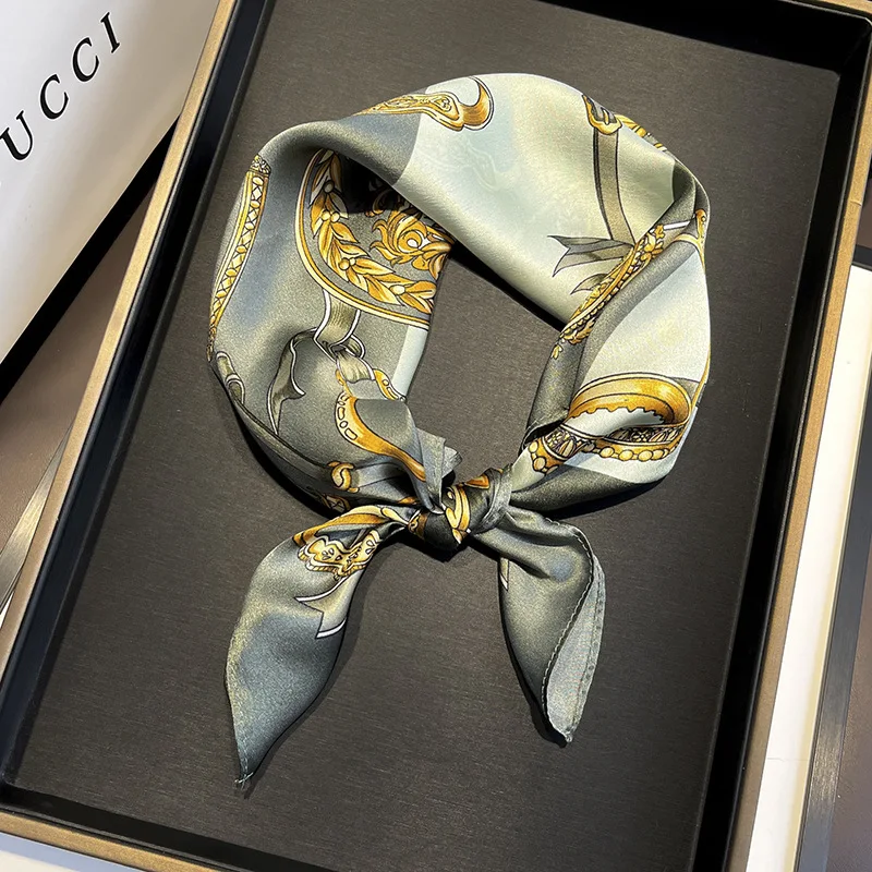 

100% Silk 2023 New Color Matching Square Headcloth Fashion Print Sunscreen Kerchief Popular Small Shawls Four Seasons Scarves