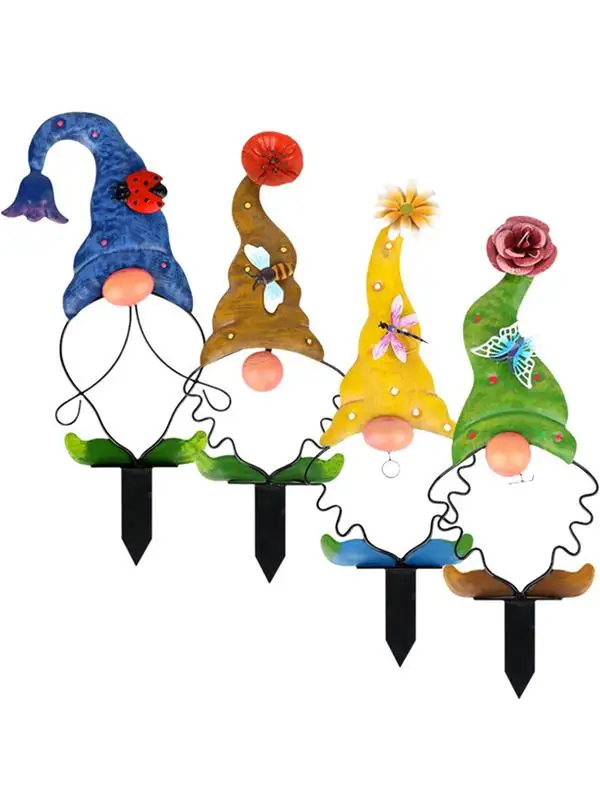 

4pcs Decorative Gnome Garden Stakes Metal Yard Art Outdoor Statue Decor Home Decoration Garden Stake For Lawn Patio Pathway Sign