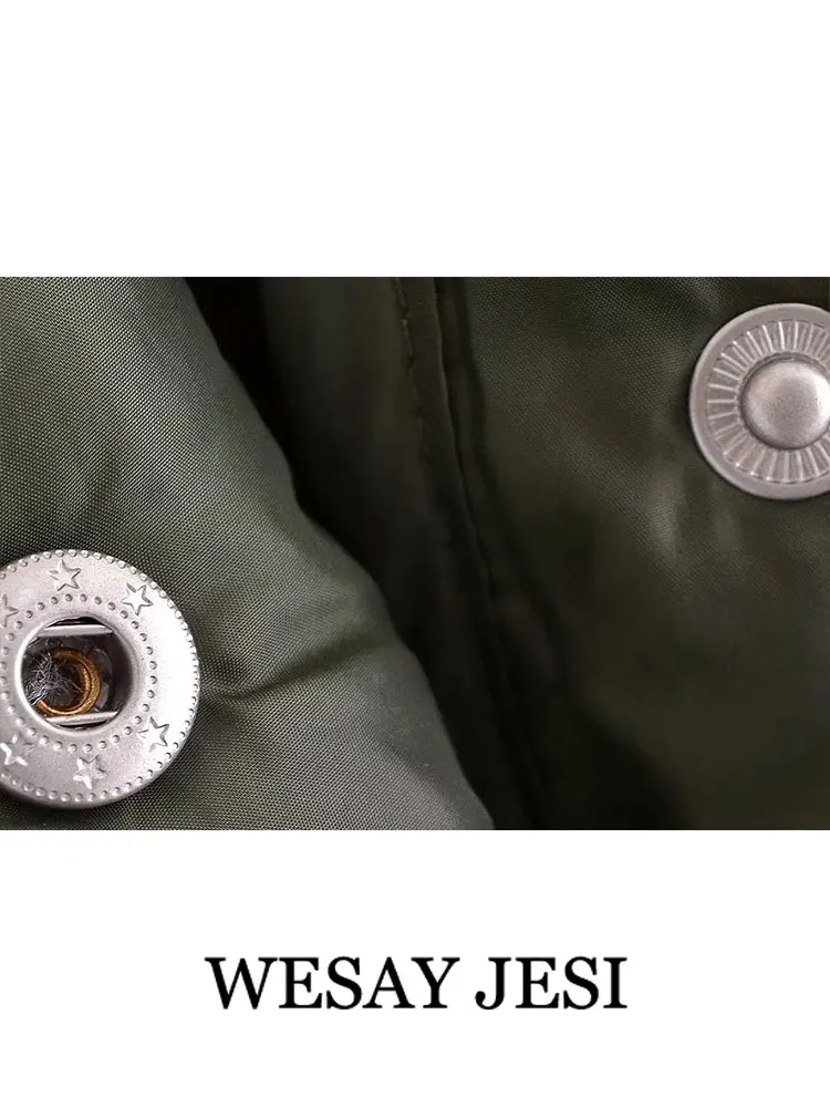 WESAY JESI Winter Women Warm Cotton Clothes Round Neck Long Sleeve Loose Army Green Jacket Coat Fashion Vintage Female Outerwear