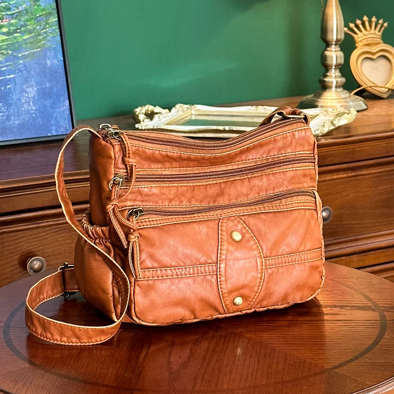 

Vintage Crossbody Bag Luxury Designer Female Handbag High Quality Women's Soft Leather Shoulder Bags Multi-Layer Handbag