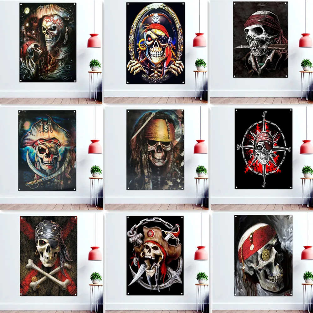 

Skull Crossed Daggers Banner Wall Hanging Flag Captain Jolly Roger Poster Pirate Symbol Wall Art Painting Man Cave Home Decor
