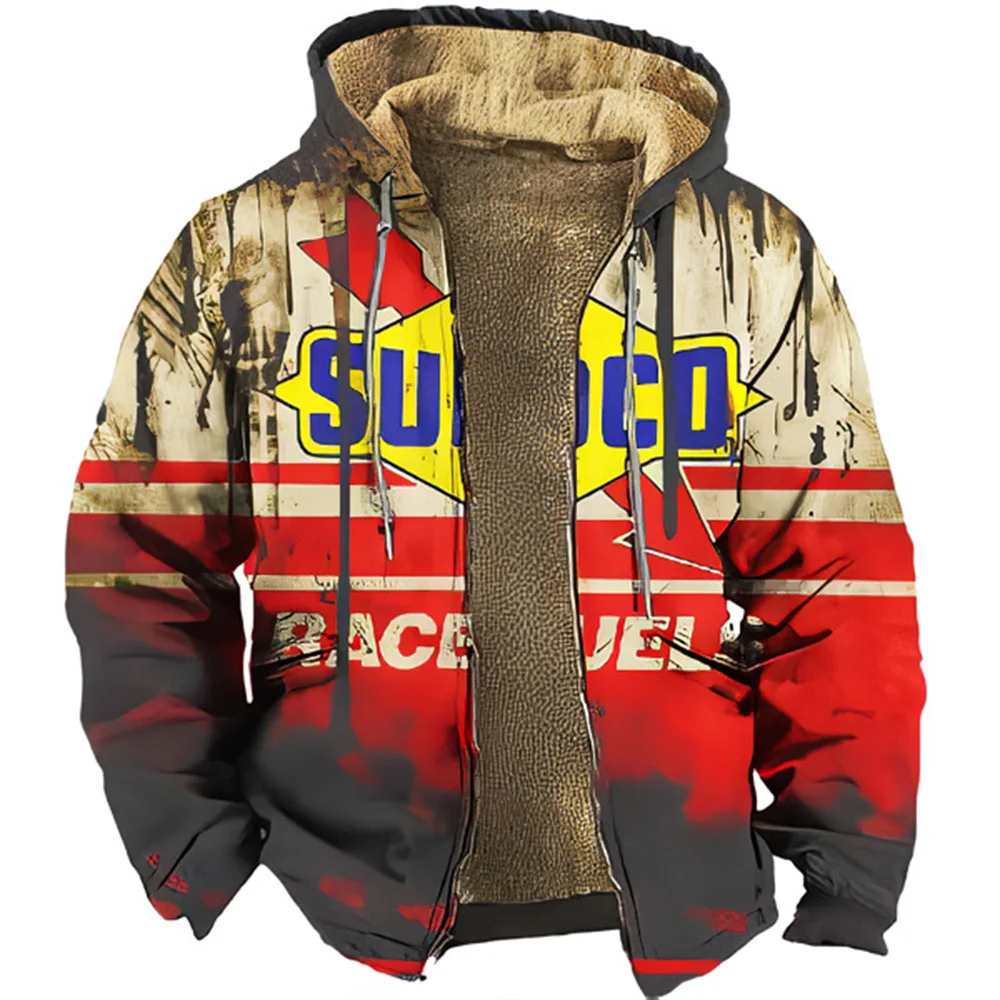 

2023 Winter Fleece Zipper Hoodies for Men Y2k 3D Print Hood Jackets Clothing Street Outerwear Tracksuit Coat Hooded Zip-up
