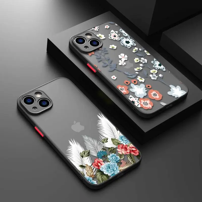 

Flower Art Luxury TPU Matte Phone Case For iPhone 11 Case For iPhone 14 13 12 Pro Max Mini X XR Xs 8 6 7 Plus Silicone Cover